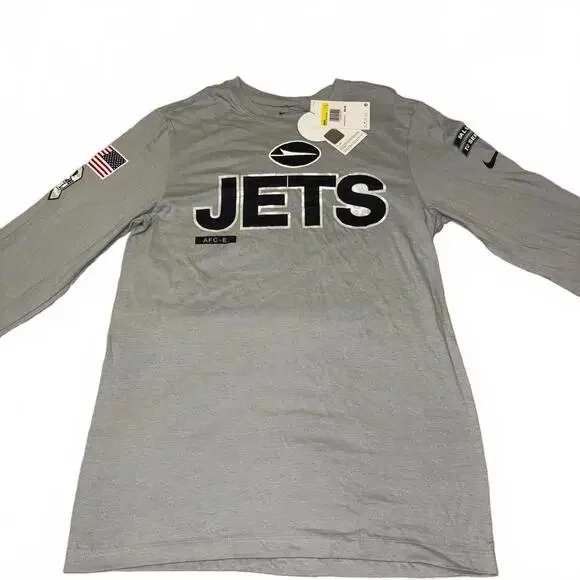 New Nike Military New York Jets NFL Long Sleeve Shirt Gray Men's Size S Salute - Picture 1 of 7